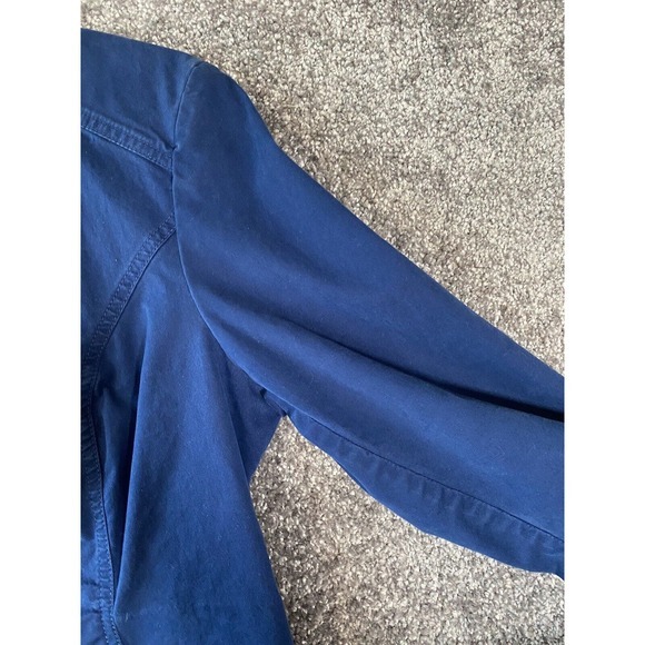 Chicos Jacket Womens Size 1 (Medium) Blue Blazer Ruffle Open Front Preppy - Picture 8 of 13